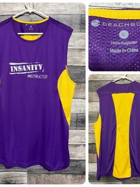 Beachbody Insanity Instructor Workout Tank Top Men’s L Purple Yellow Performance